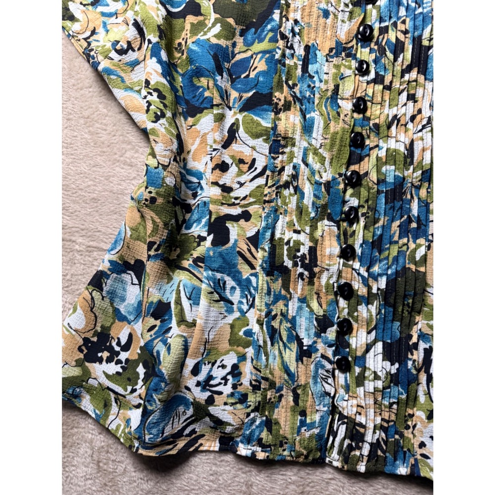 Emma James Women Floral Pleated Button Front Blouse Size 14 Cottagecore Garden - Picture 2 of 6